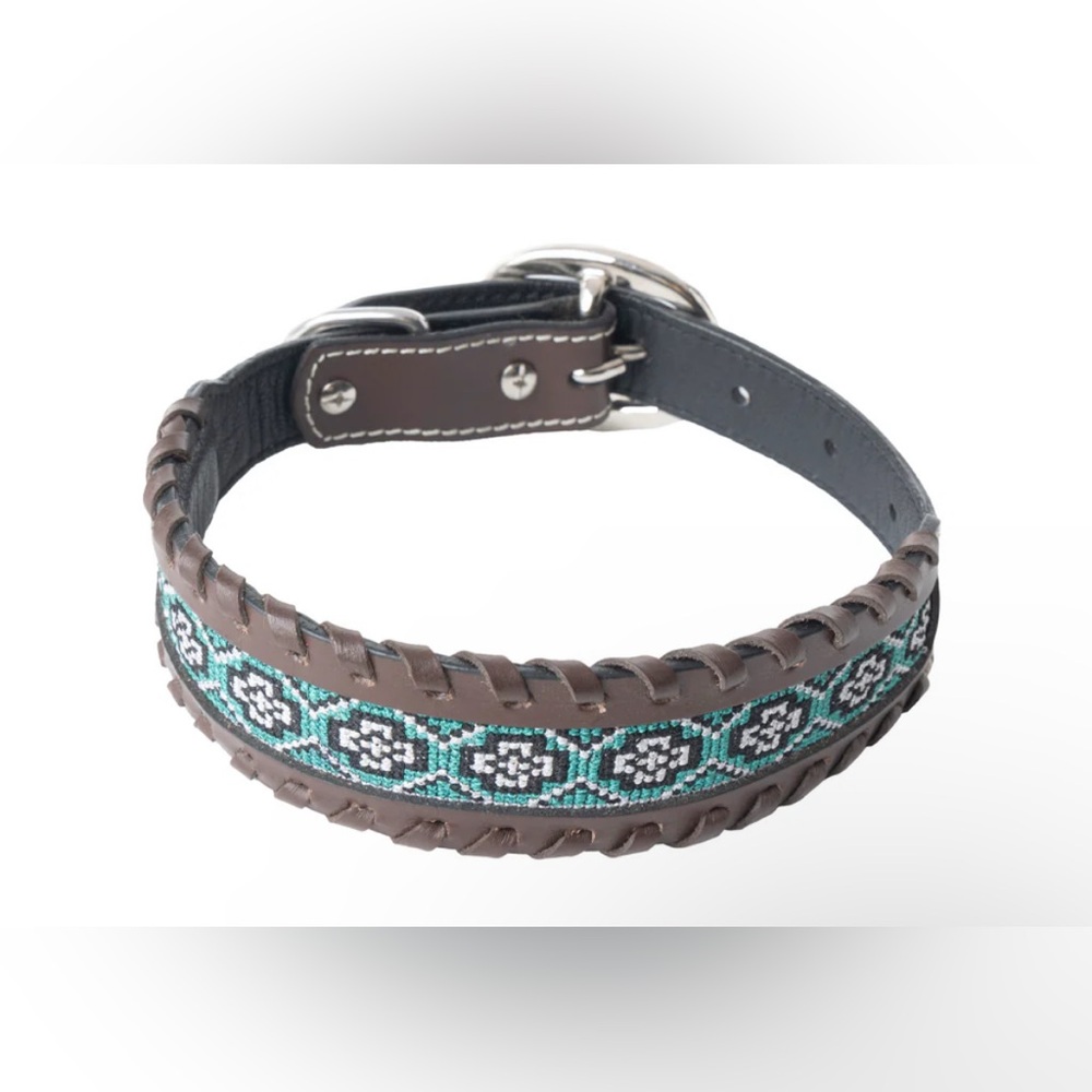 NWT Myra Tooled Dark Brown Leather w/Hand Made Green Aztec Inlay w/Buckstitch